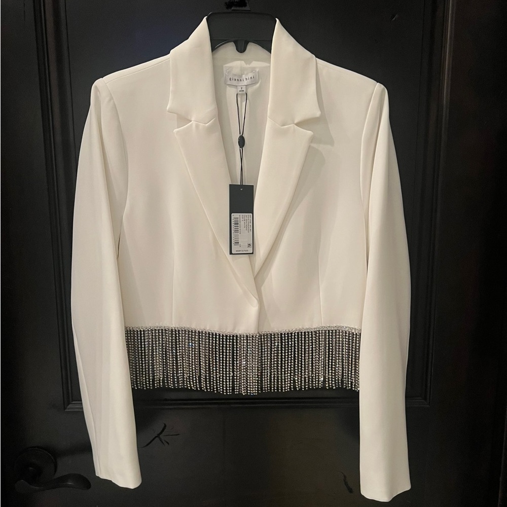 Gianna Bini rhinestone fringe jacket in white. Size 2.